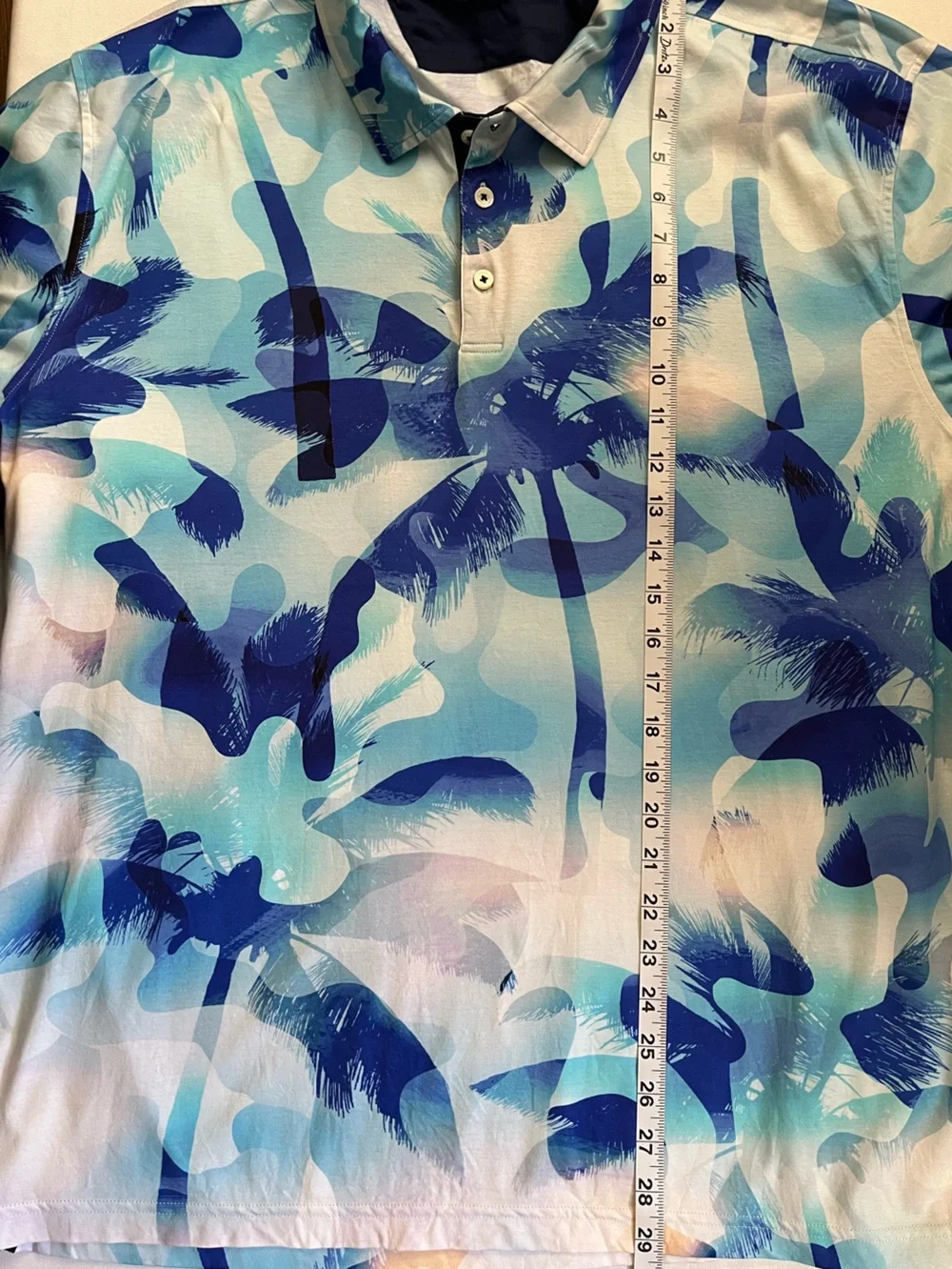 Bugatchi Men’s XXL Short Sleeve Navy and Sky Blue Tropical Polo - Picture 5 of 8